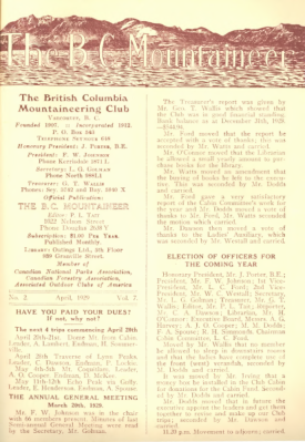 The B.C. Mountaineer 1929 April cover